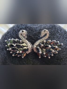 Elegant Black Swan Stud Earrings with Brilliant CZ Stones